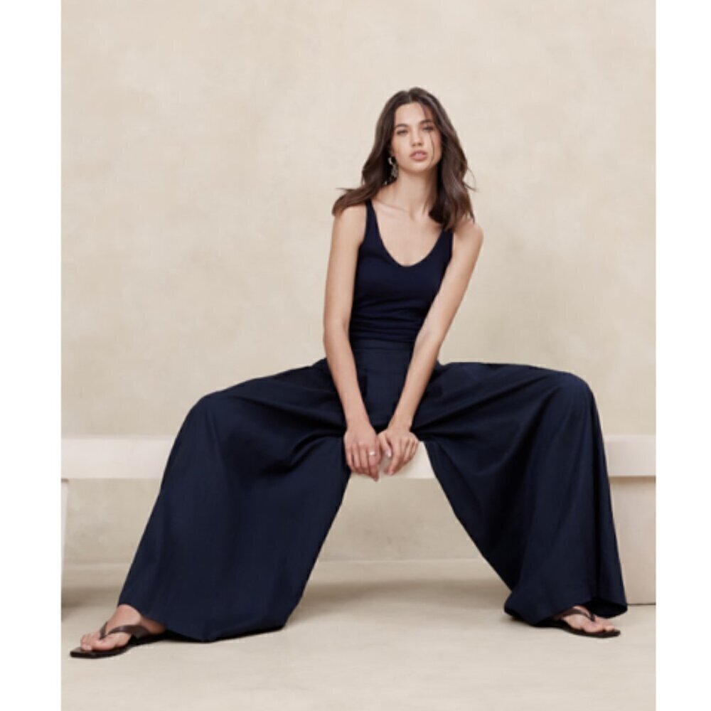 Banana Republic Linen-Blend PALAZZO Black BOHO Pleat Pants Size 6 #852050 RT$110